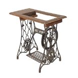 SINGER Sewing machine cast iron table base, with original top 78X41cm. H72cm. Missing the machine.