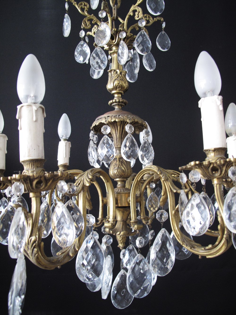 A brass and crystal six light chandelier, W60cm, H60cm. - Image 3 of 3