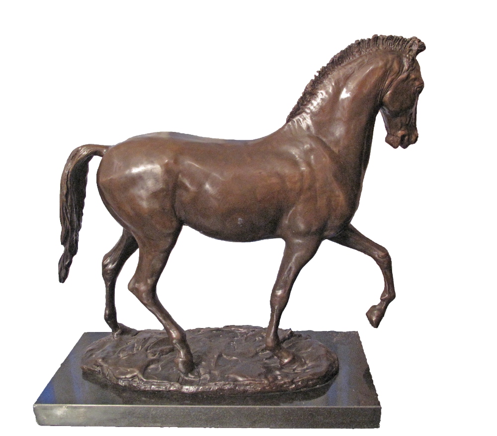 A patinated bronze figure of a prancing horse on a black marble base, late 20th / early 21st - Image 2 of 13