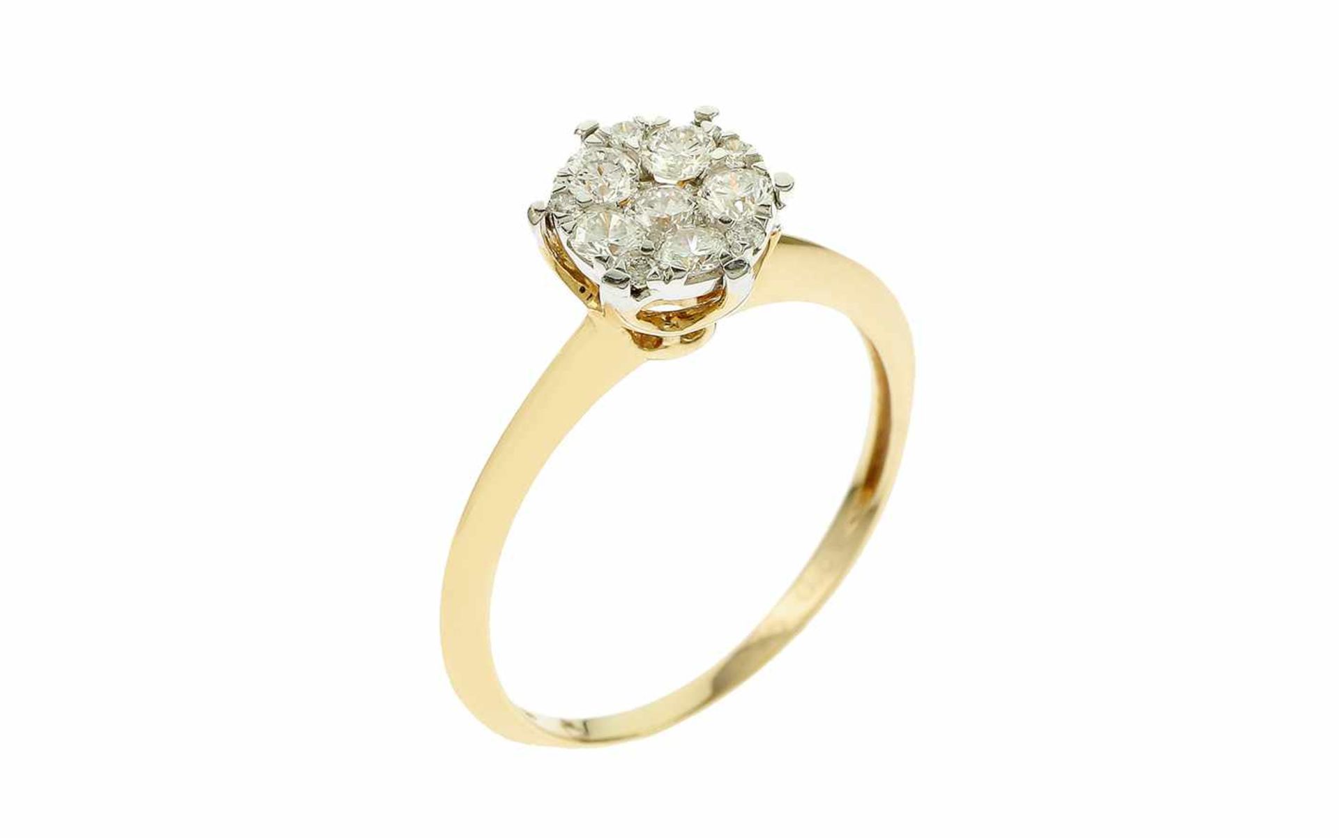 ﻿Ring 585/-Gelbgold und Weißgold 1,98 g mit 6 Diamanten zus. ca. 0,50 ct. Ringgröße 56