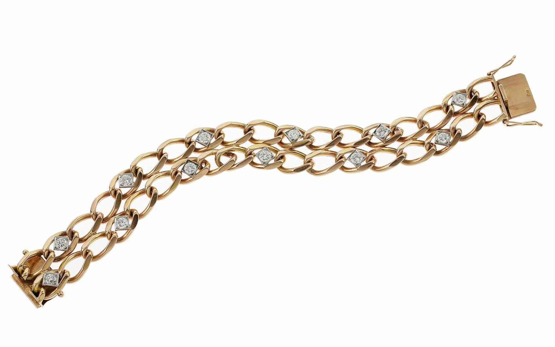 ﻿Armband 585/- Rotgold 63,73 g mit 12 Diamanten zus. ca. 2,40 ct. F/vvs Länge 19,00 cm Breite 18,