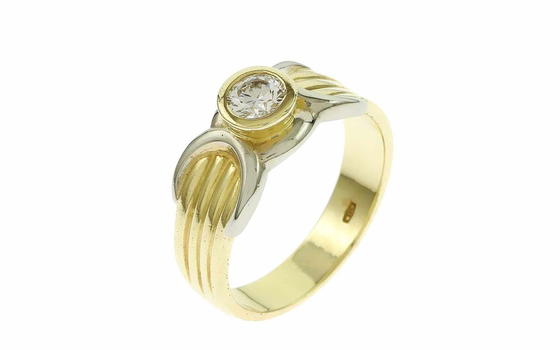 ﻿Ring 585/- Gelbgold und Weißgold 5,65 g mit Diamant ca. 0,25 ct F/vvs2 Ringgröße 56