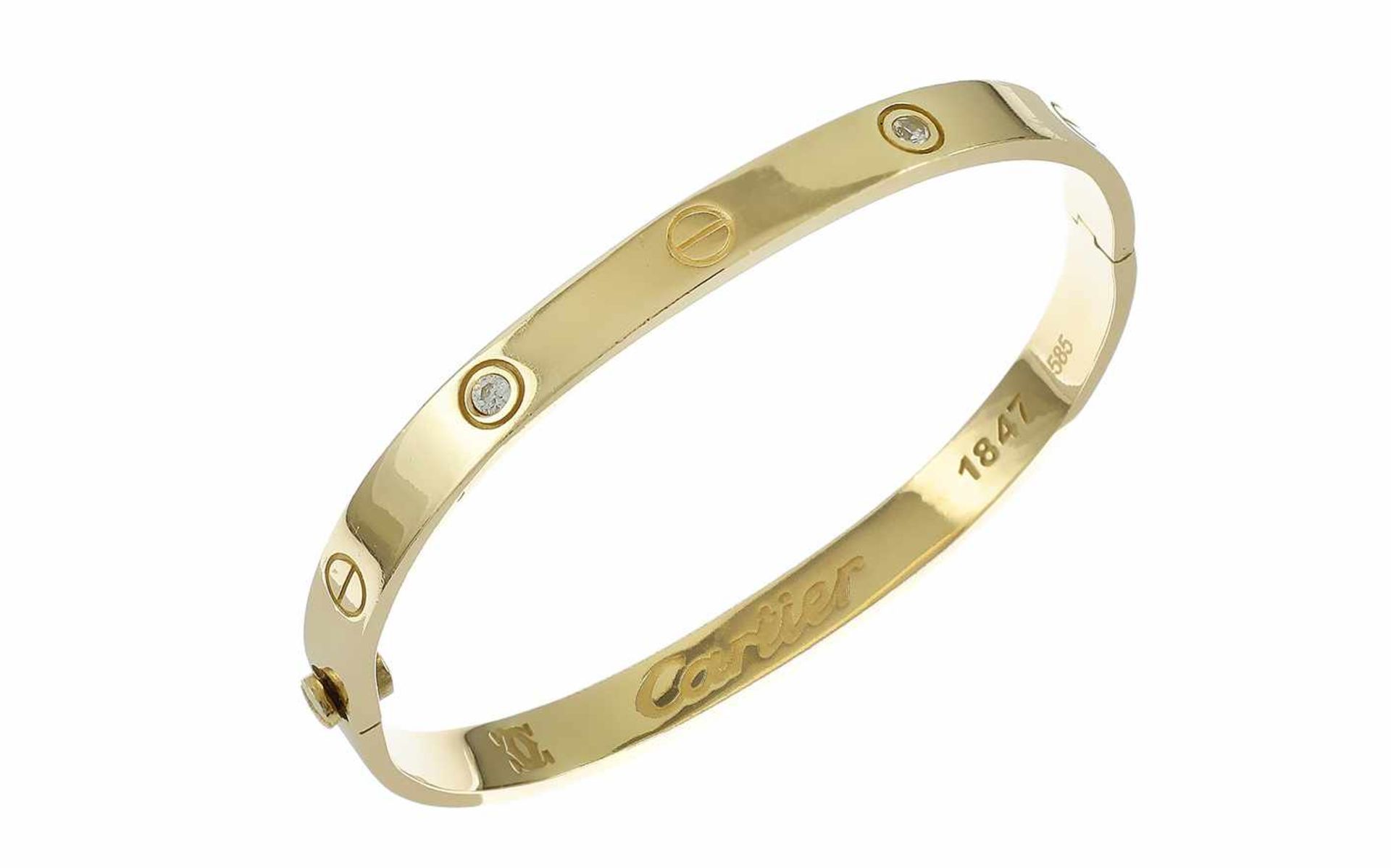 ﻿Armreif 585/- Gelbgold 26,26 g mit Zirkonen Handgelenksumfang 18,00 cm