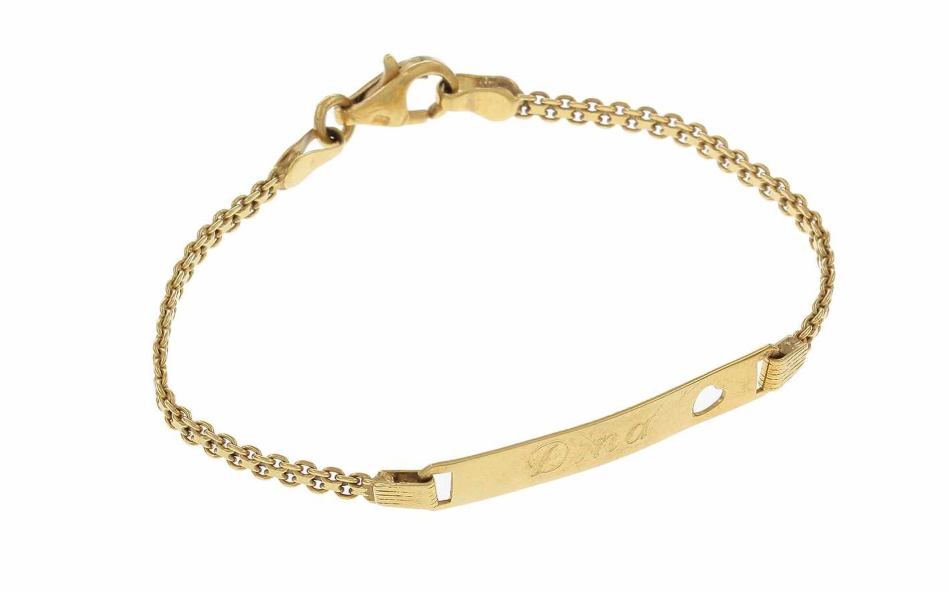 ﻿Kinder Id- Armband 750/- Gelbgold 3,42 g Länge 14,00 cm ( m. Gravur )