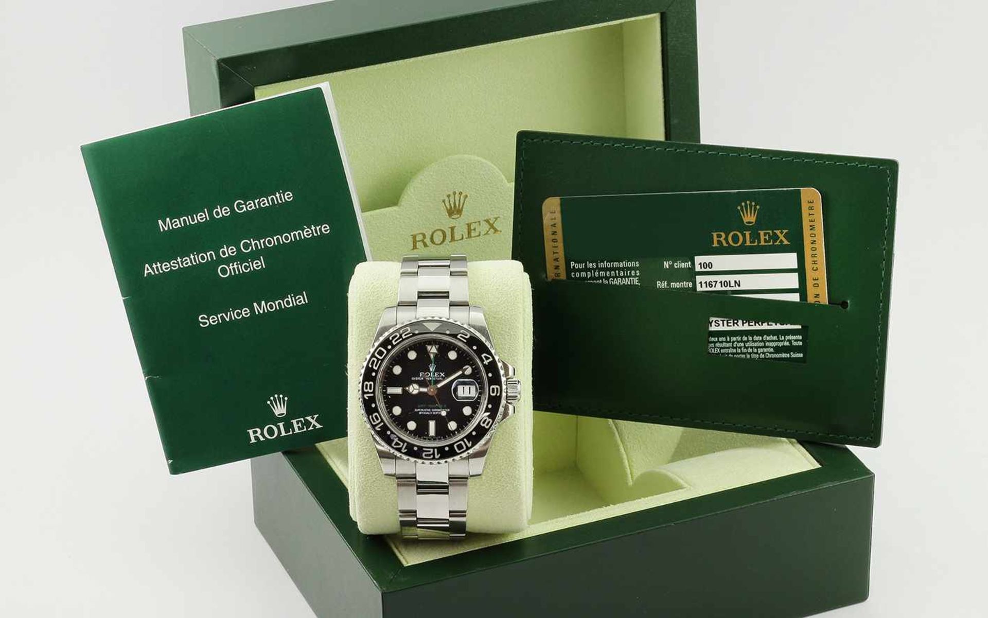 ﻿Rolex GMT- Master II Ref. 116710LN Automatik Edelstahl Baujahr 2007 mit Box und Papiere