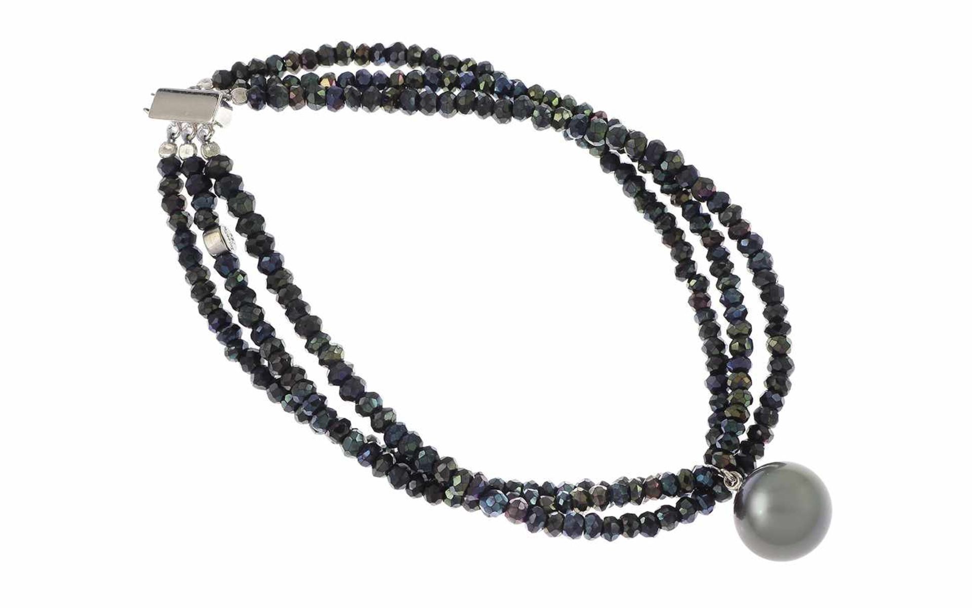 ﻿Steinarmband mit Tahiti - Perle mit 925/- Silber Schließe Länge 20,00 cm 3 Reihig