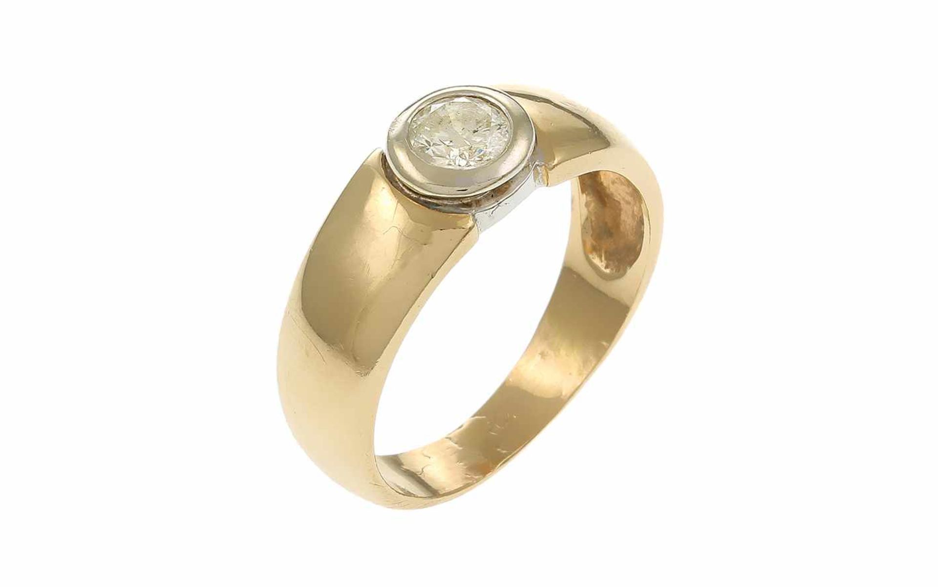 ﻿Ring 585/- Gelbgold und Weißgold 4,84 g mit 1 Diamant ca. 0,50 ct. I /p2 Ringgröße 61