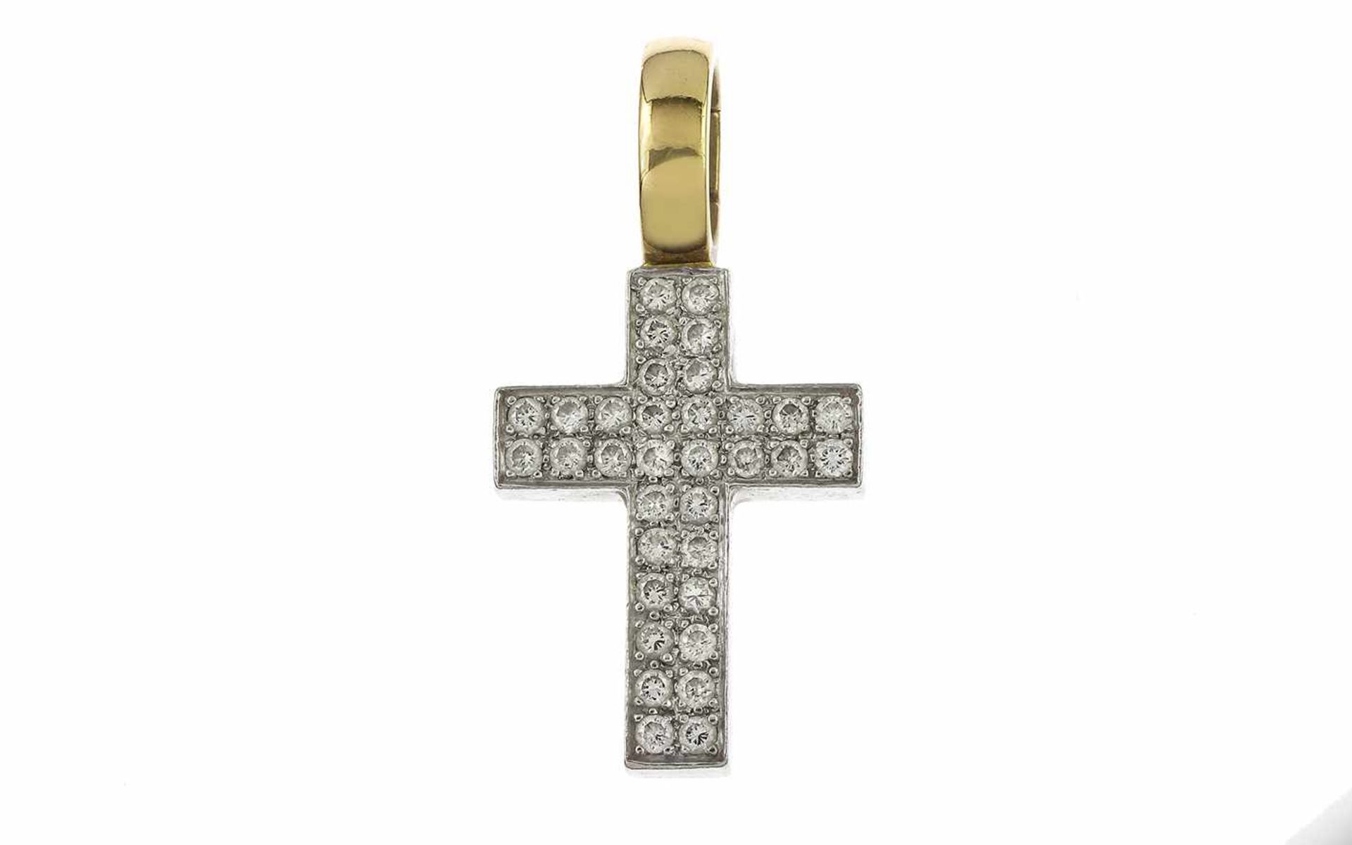 ﻿Anhänger Kreuz 750/- Gelbgold und Weißgold 6,73 g mit 34 Diamanten zus. ca. 0,65 ct. F/vs