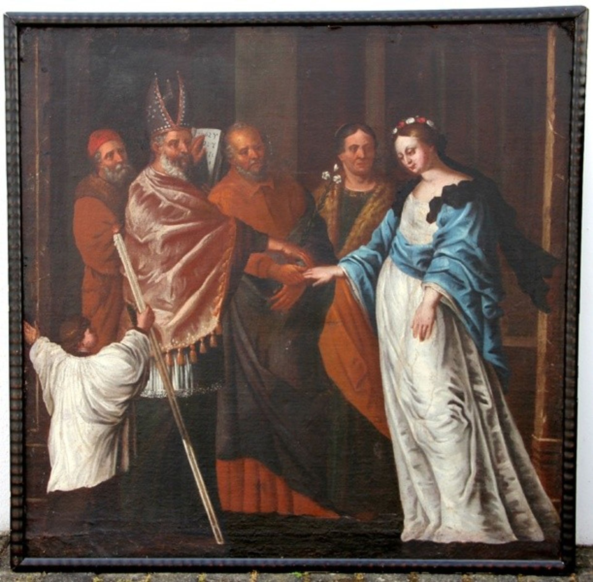 flämische Schule17. Jhd., Vermählung Mariae, Trauung Marias mit Joseph, rechts Maria mit Blütenkranz