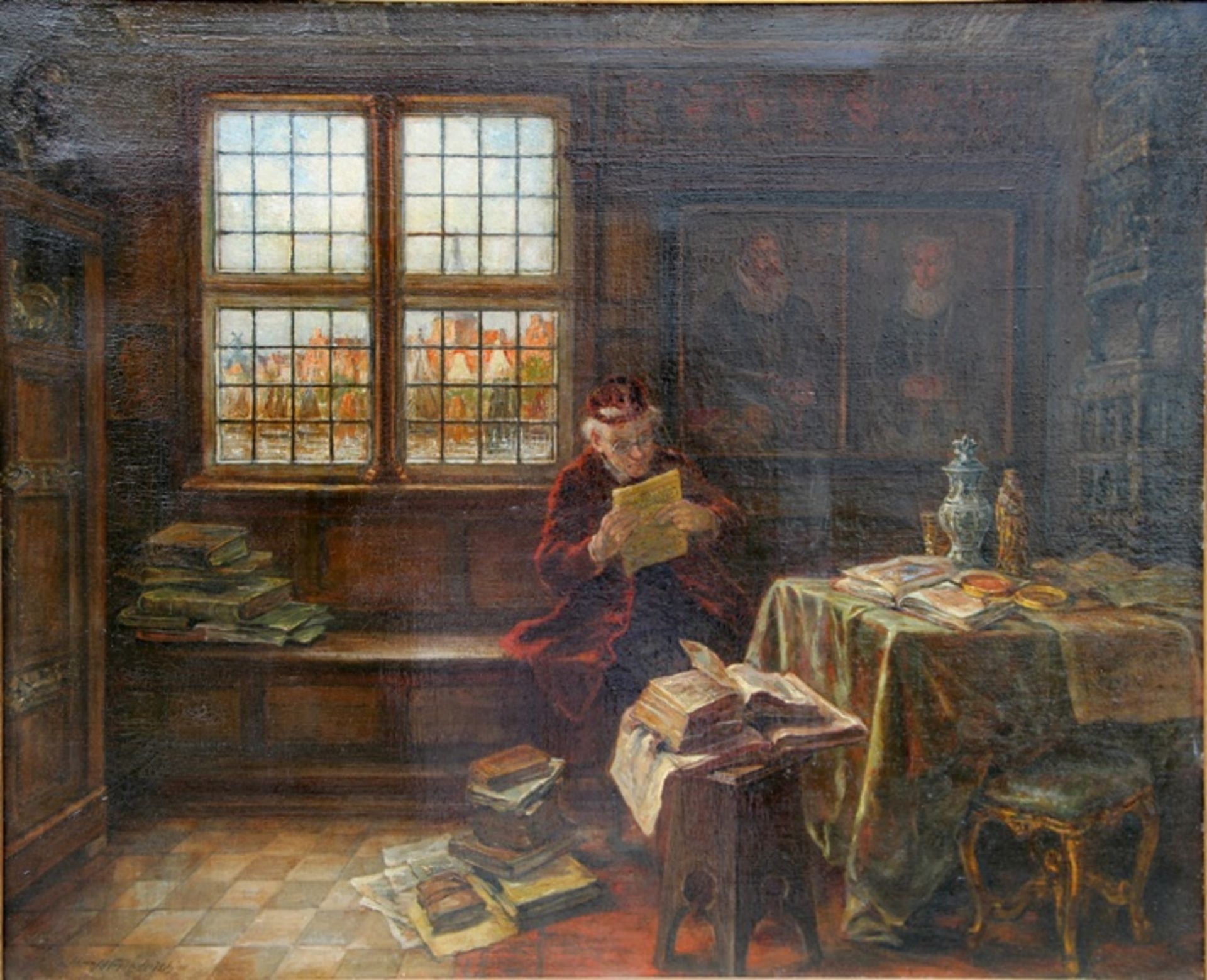 Friedrich, Harald1858-1933, Enkel des Caspar David Friedrich, Der Antiquar, in flämischem Interieur,