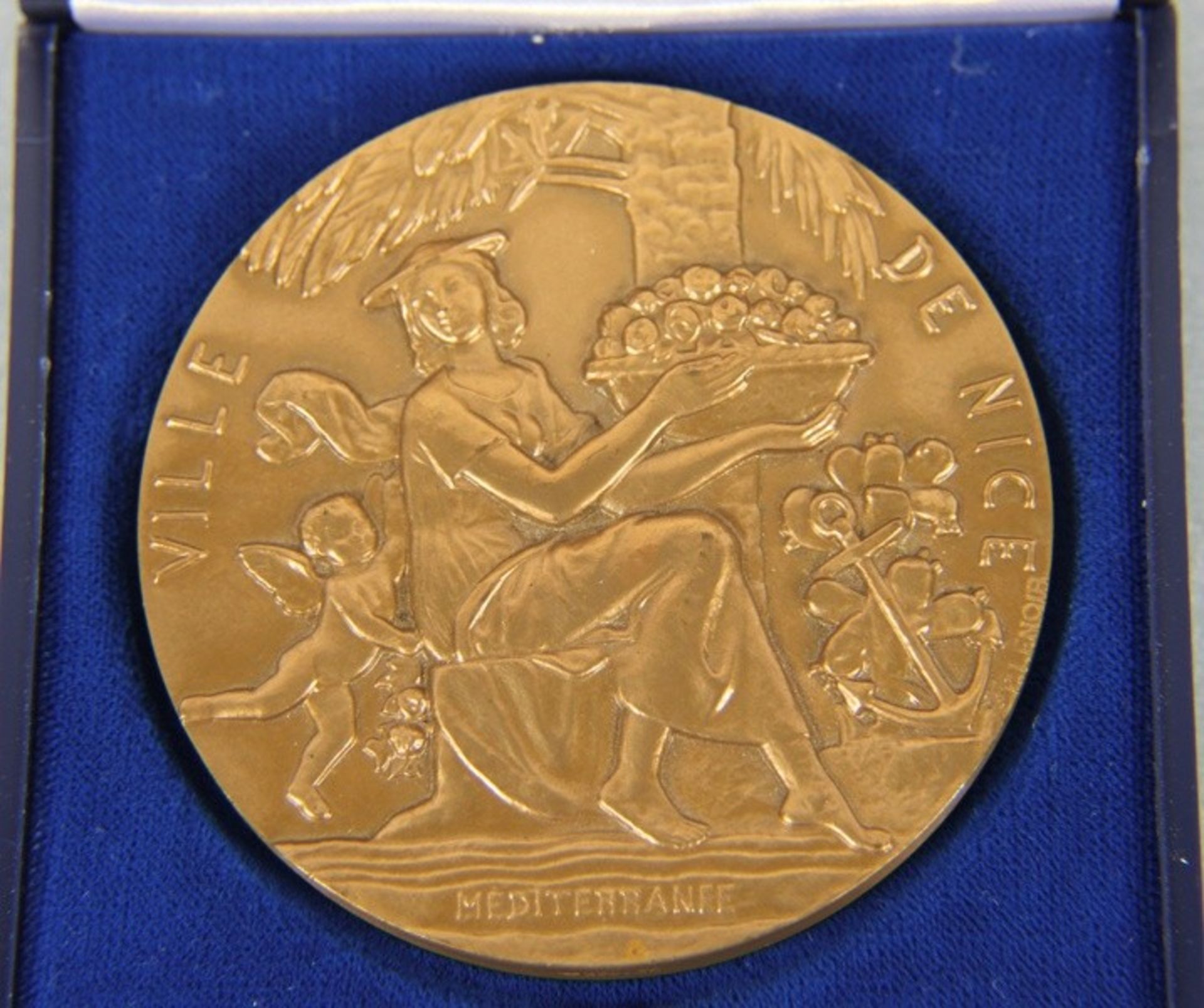 Lenoir-Medaille Bronze, schwere Medaille, Entwurf P. Lenoir, Ville de Nice Mediterranee, Front mit
