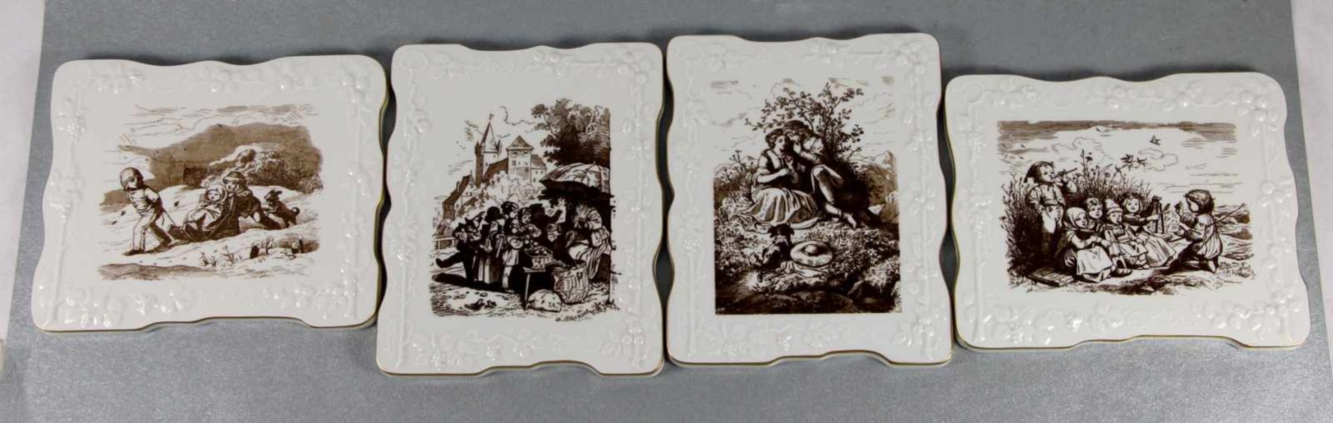 Satz Meissen-Wandbilder20. Jhd., 4 Stk., Meissen, rechteckige Porzellanplatten mit Motiven nach