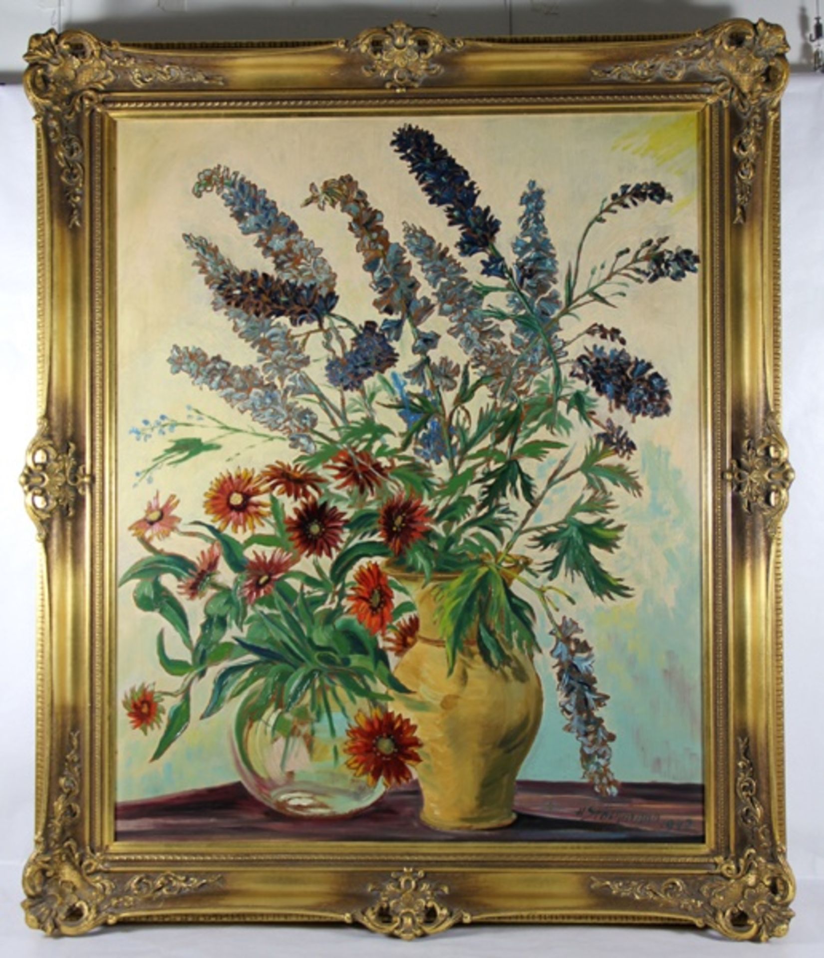 Stöckmann, HermannMitte 20. Jhd., Soester Maler, großformartiges Blumenstillleben, 2 Vasen mit