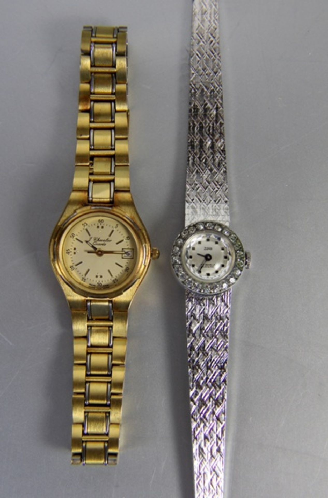 Konvolut Armbanduhren2 Stk. Damenarmbanduhren, F. Chevalier mit Datumsanzeige, sowie ZoMe mit