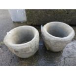 Pair of Large Circular Concrete Garden Planters - Grape Design