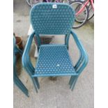 Set of 4x Green Metal Stacking Garden Chairs