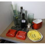 Collection of Old Bottles, Advertising Ashtrays, Whisky Jug