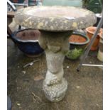 Concrete Garden Bird Bath on Cherub Support