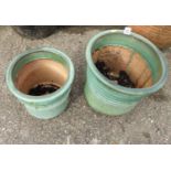 2x Green Glazed Garden Planters