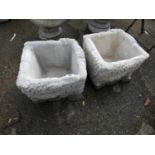 Pair of Concrete Garden Planters - Brick and Ivy