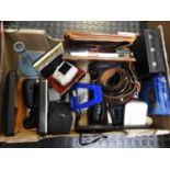 Box of Misc - Portable DVD Player, Leather Belt, Gentleman's Grooming Kit etc