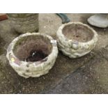 Pair of Circular Concrete Garden Planters