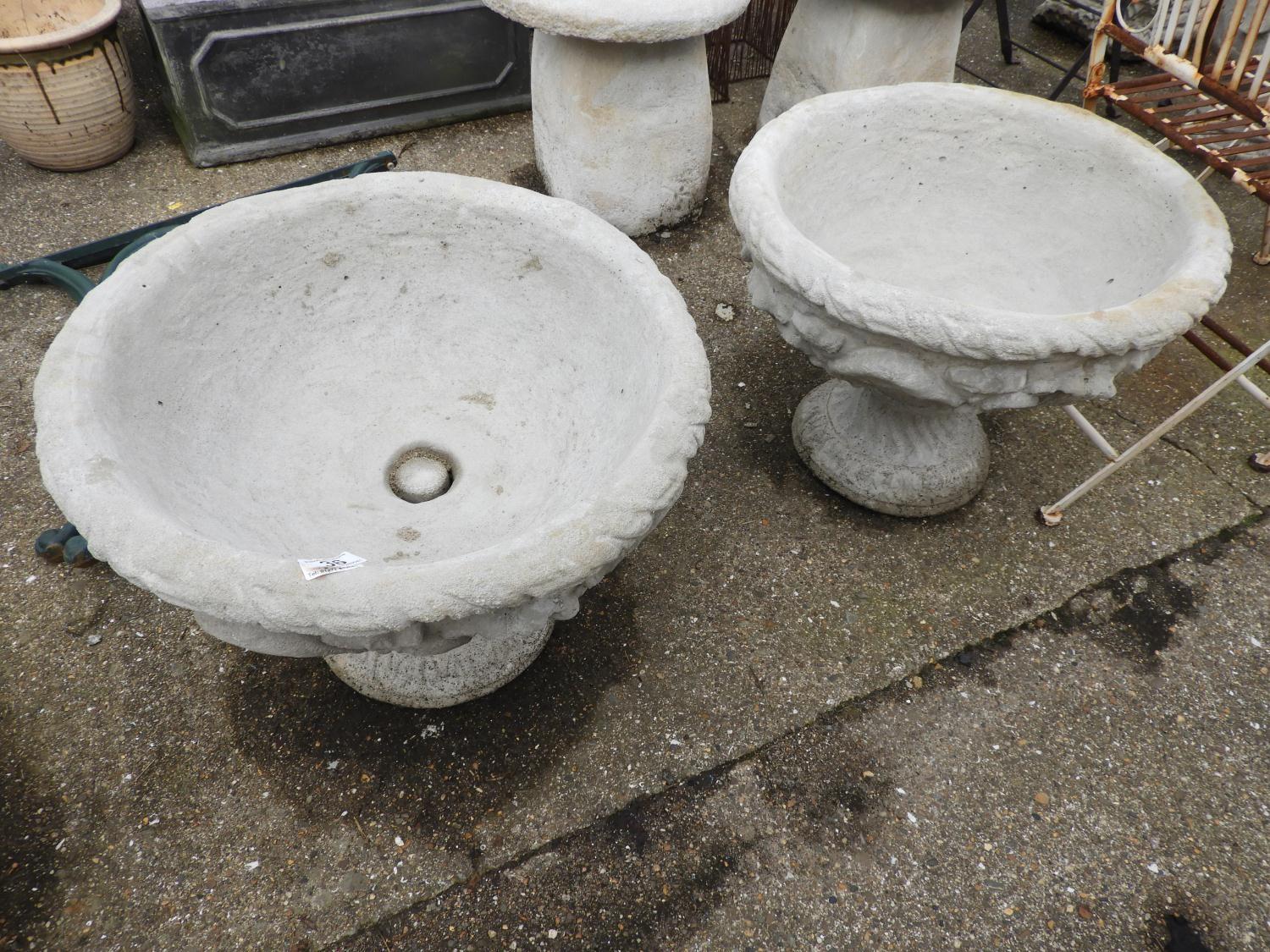 Pair of Large Circular Pedestal Concrete Garden Planters