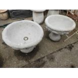 Pair of Large Circular Pedestal Concrete Garden Planters