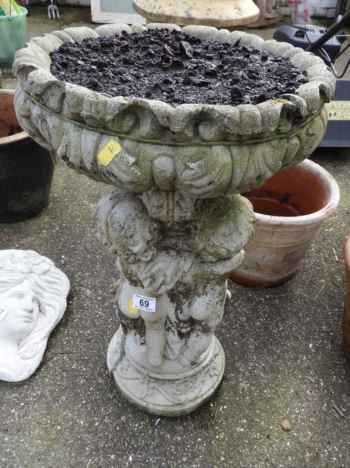 Concrete Bird Bath on Cherub Supports