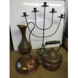 Copperware - Candlestick Holder, Jug and Kettle etc