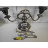Silver Plated Candelabra, Mustard Spoons etc - Some Silver