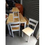 Part Painted Pine Table with 2x Matching Benches and 2x Matching Chairs