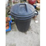 Plastic Lidded Dustbin and Contents - Garden Hand Tools etc