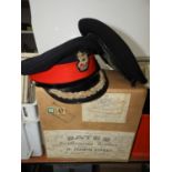 Hat Box from Bates Gentleman Hater of London Containing Military Hat and Beret