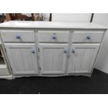 Painted Side Board with Blue Ceramic Handles