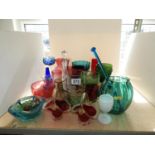 Quantity of Coloured Glassware - Bowls, Glasses and Vases etc