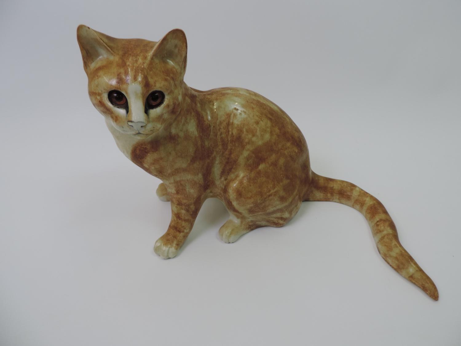 Large Glazed Pottery Cat - Mike Hinton - 35cm Long