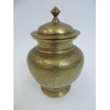 Heavy Eastern Brass Lidded Pot - 16cm High