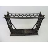 Victorian Cast Iron Umbrella Stand with Original Drip Trays and Brass Finials - 79cm Long x 63cm