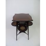 Mahogany and Inlay Tea Table with Flip Down Shelves - 73cm High