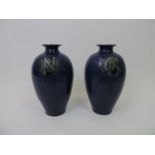 Pair of Blue Glazed Brannam Vases - Dated June 3rd 1928 - 35cm High