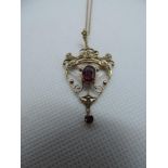 9ct Gold Ruby and Pearl Pendant on 9ct Gold Chain - 3.4gms