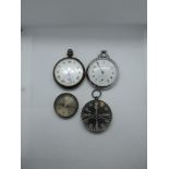 2x Pocket Watches and 2x Compass - One Watch Silver