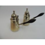 Pair of Silver Chocolate Pots with Fruitwood Handles - Total Weight 460gms - 15cm High