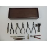 Small Mahogany Box and Contents - Engineers Tools