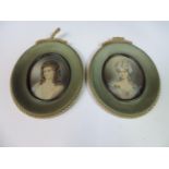 Pair of Hand Painted Framed Oval Miniatures - Visible Picture 8.5cm