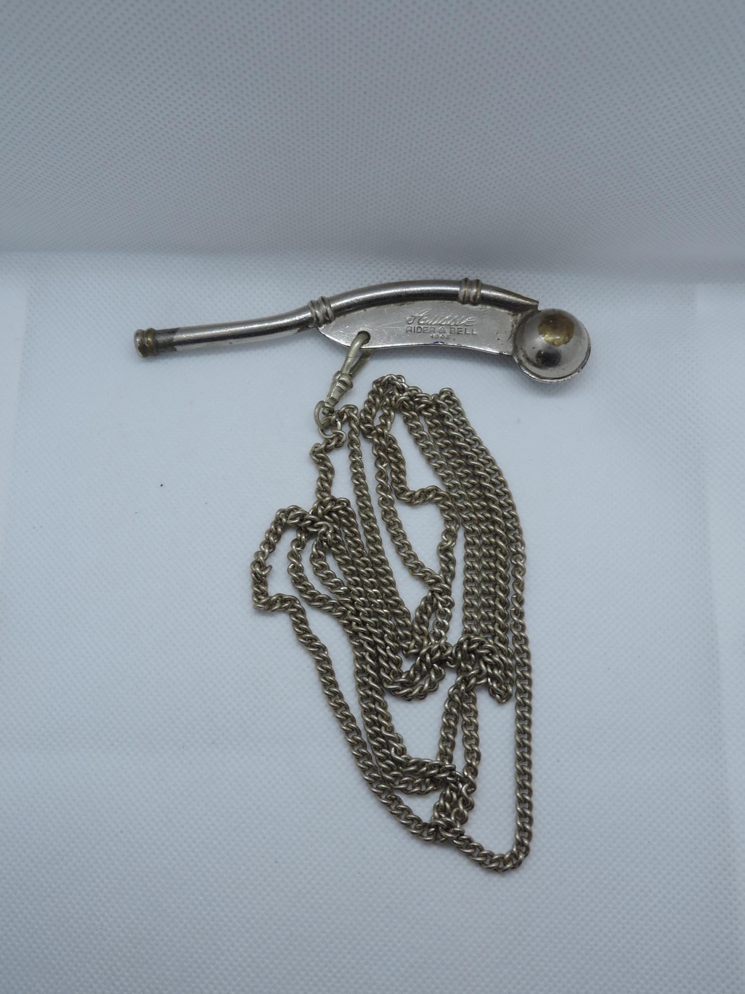 Rider and Bell Aussie Whistle - Dated 1944 on White Metal Chain