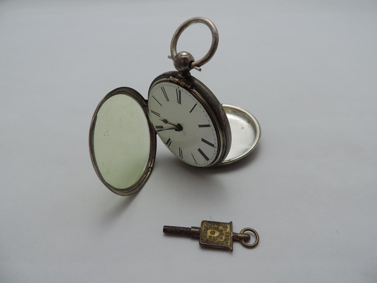 Silver Pocket Watch with Key - Not Running