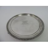 Three Footed London Silver Salver with Amorial Crest Depicting Six Arrows - 545gms - 21.5cm Diameter