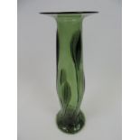 Green Glass Vase with Iris Bud Decoration Ground Pontil to Base - 38cm High